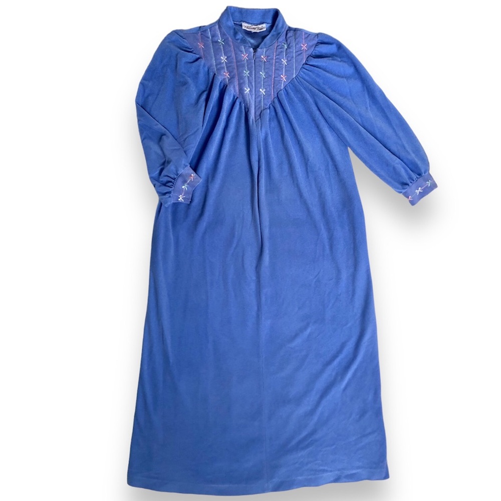 Vintage Vanity Fair Petites Velour Zip Robe Long Housecoat Periwinkle Blue